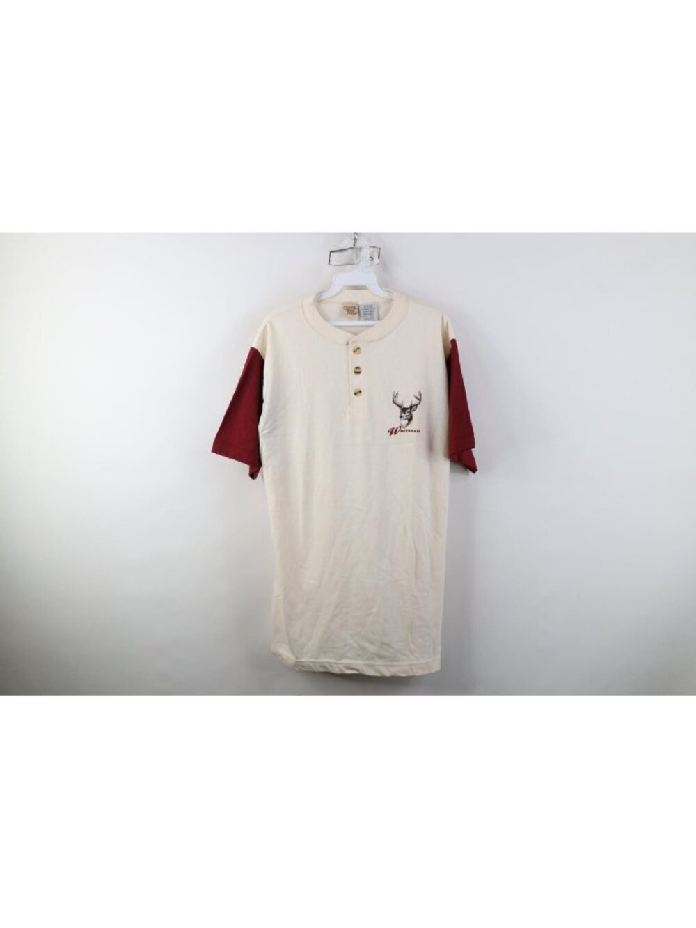 Vintage 90s Mens Medium Whitetail Deer Buck Color Block Raglan Henley T-Shirt